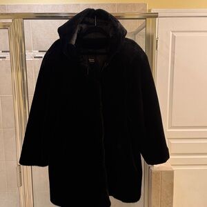 Dennis Basso-Elegant Black Faux Fur Women's Coat-Size XL
